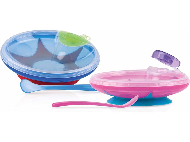 Plato  niño bebe  de agua caliente con ventosa y cuchara