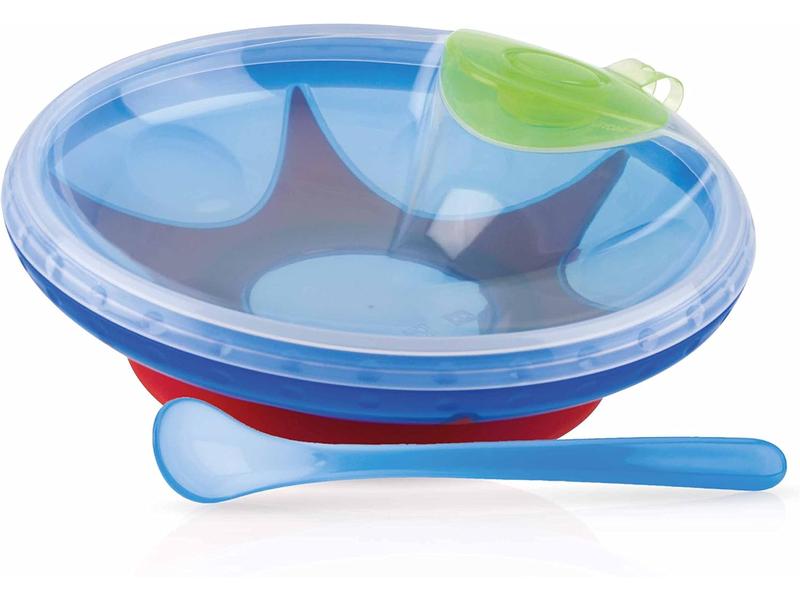 Plato  niño bebe  de agua caliente con ventosa y cuchara