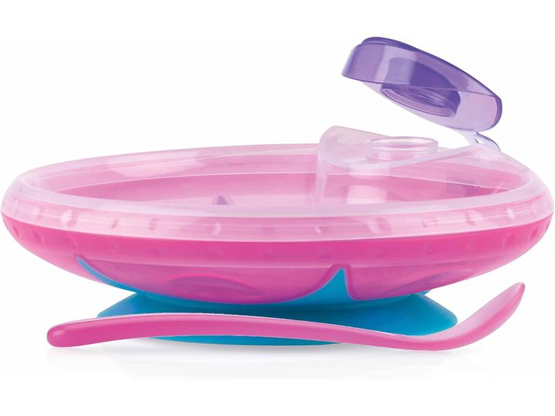 Plato  niño bebe  de agua caliente con ventosa y cuchara