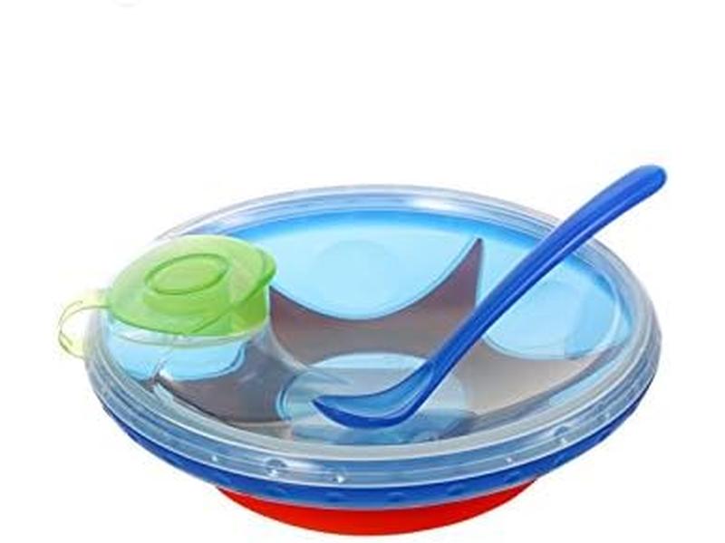 Plato  niño bebe  de agua caliente con ventosa y cuchara