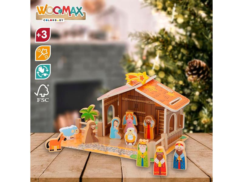 Portal de Belén de Madera Infantil, 20 Piezas WOOMAX