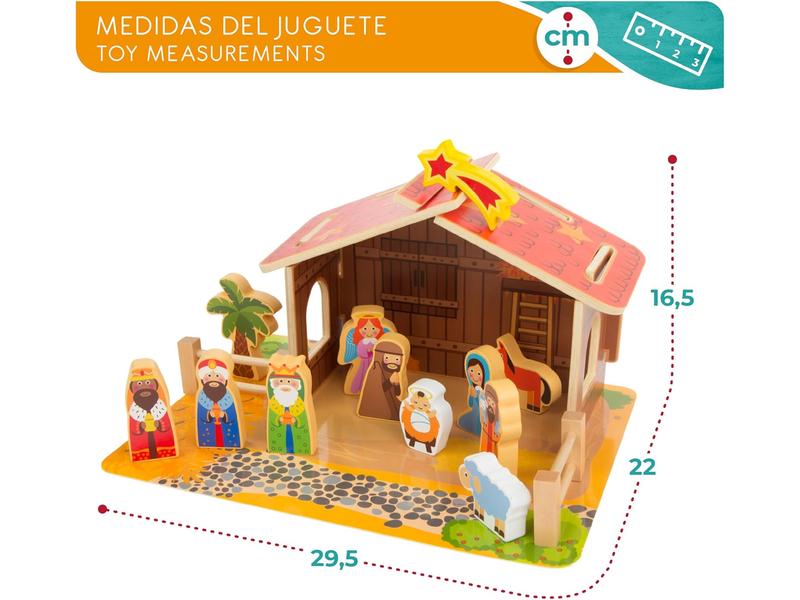 Portal de Belén de Madera Infantil, 20 Piezas WOOMAX