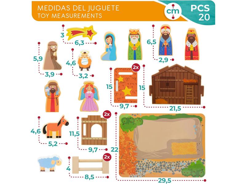 Portal de Belén de Madera Infantil, 20 Piezas WOOMAX