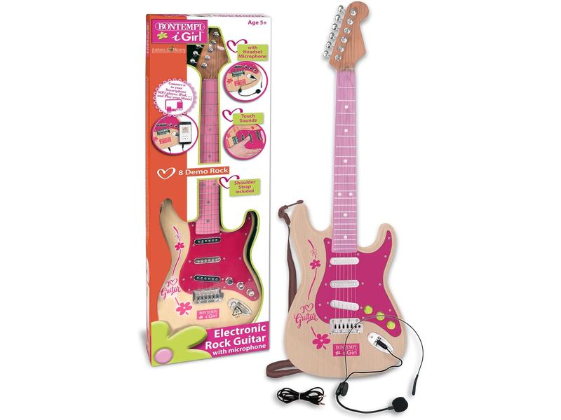 Guitarra rock Bontempi rosa con conexión