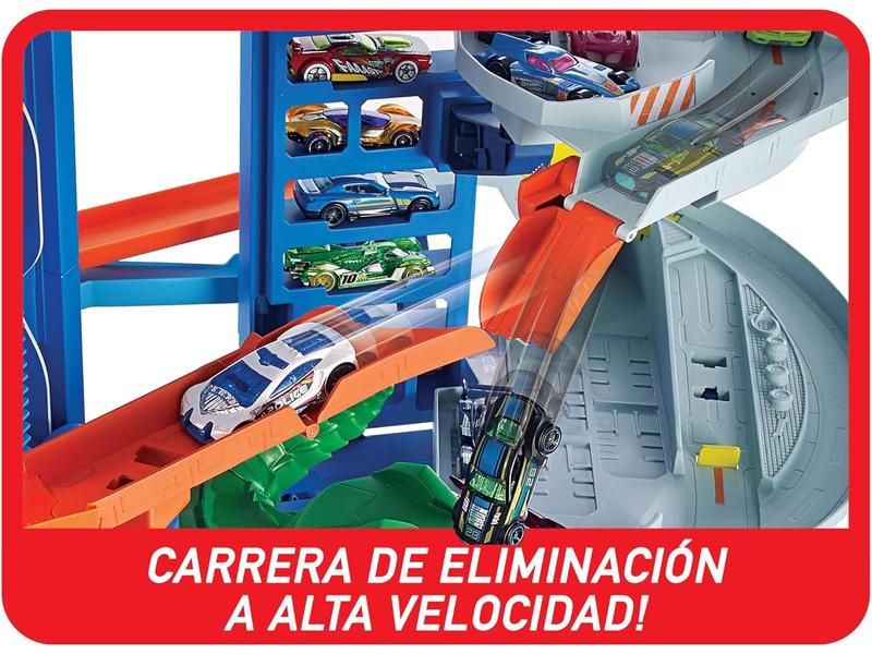 Garage Hot Wheels con Pistas y T-Rex gigante