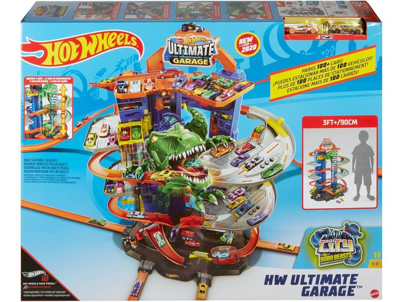 Garage Hot Wheels con Pistas y T-Rex gigante