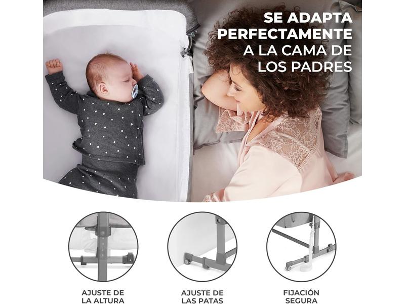 Kinderkraft Cuna Colecho 2 en 1 NESTE UP, Ajustable, Plegable, Accesorios, Gris