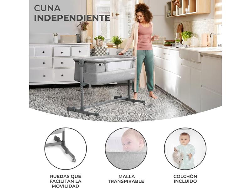Kinderkraft Cuna Colecho 2 en 1 NESTE UP, Ajustable, Plegable, Accesorios, Gris