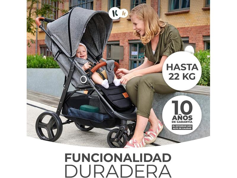kk Kinderkraft GRANDE PLUS Silla de Paseo ligera desde Nacimiento hasta 22 kg, Plegado con una sola mano, Posición tumbada, Suspensión de todas ruedas, Capota grande XL, Negro