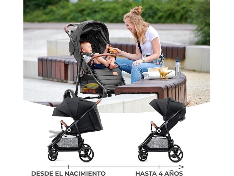 kk Kinderkraft GRANDE PLUS Silla de Paseo ligera desde Nacimiento hasta 22 kg, Plegado con una sola mano, Posición tumbada, Suspensión de todas ruedas, Capota grande XL, Negro