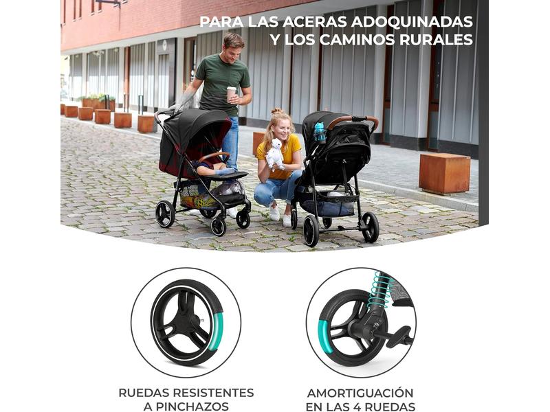 kk Kinderkraft GRANDE PLUS Silla de Paseo ligera desde Nacimiento hasta 22 kg, Plegado con una sola mano, Posición tumbada, Suspensión de todas ruedas, Capota grande XL, Negro