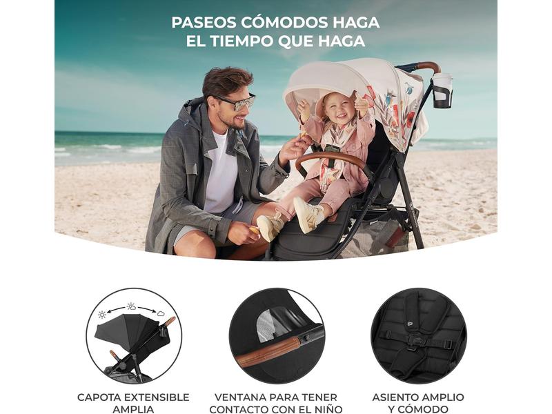 kk Kinderkraft GRANDE PLUS Silla de Paseo ligera desde Nacimiento hasta 22 kg, Plegado con una sola mano, Posición tumbada, Suspensión de todas ruedas, Capota grande XL, Negro