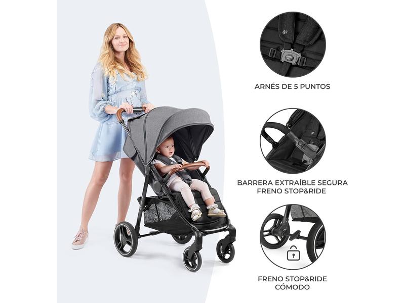 kk Kinderkraft GRANDE PLUS Silla de Paseo ligera desde Nacimiento hasta 22 kg, Plegado con una sola mano, Posición tumbada, Suspensión de todas ruedas, Capota grande XL, Negro