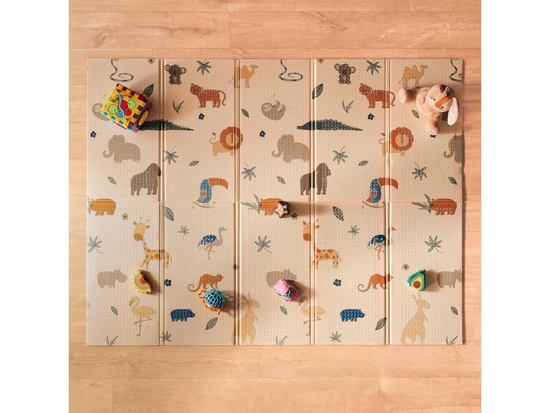 Nuby - Alfombra Bebe Acolchada Plegable Reversible Safari - Tapete Bebe Ligero Para Jugar En El Suelo - Alfombra Infantil Grande Con Diseño De Animales - Suelo Bebes Acolchado Portátil - 150x200 cm