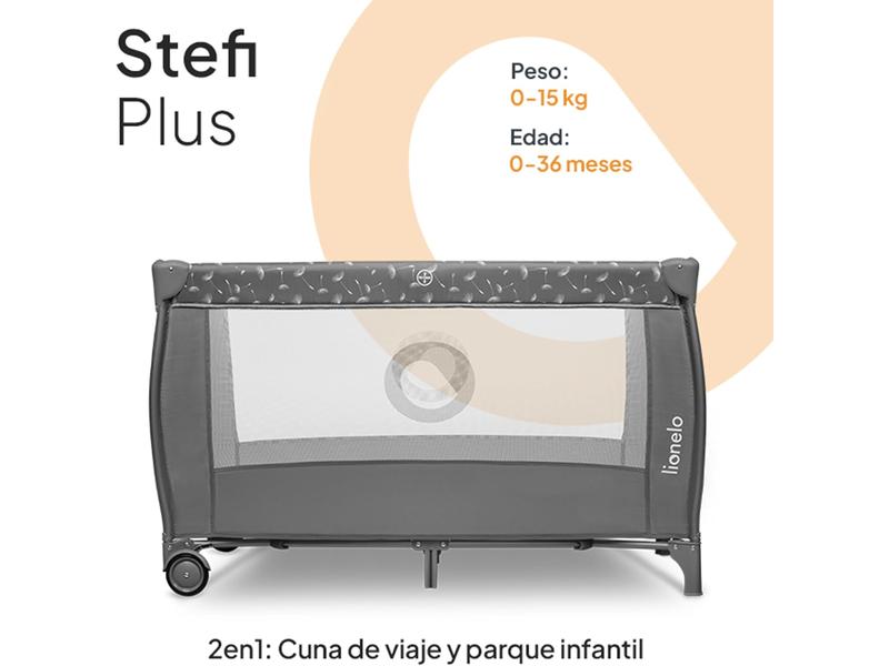 LIONELO Stefi Plus 2 en 1 Cuna de viaje y corralito de bebé de hasta 15 kg con acceso lateral con cremallera, colchón de espuma