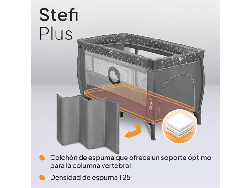 LIONELO Stefi Plus 2 en 1 Cuna de viaje y corralito de bebé de hasta 15 kg con acceso lateral con cremallera, colchón de espuma