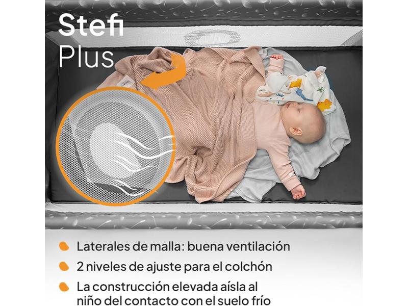 LIONELO Stefi Plus 2 en 1 Cuna de viaje y corralito de bebé de hasta 15 kg con acceso lateral con cremallera, colchón de espuma
