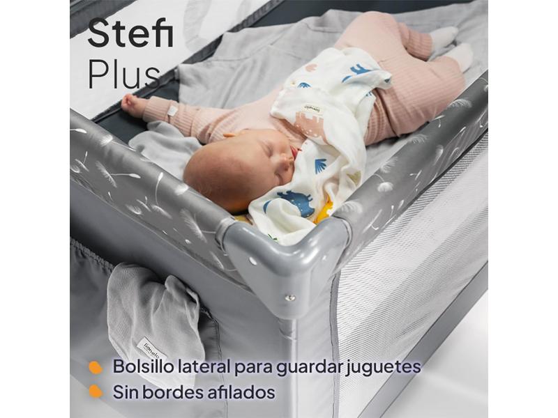 LIONELO Stefi Plus 2 en 1 Cuna de viaje y corralito de bebé de hasta 15 kg con acceso lateral con cremallera, colchón de espuma