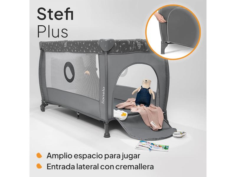 LIONELO Stefi Plus 2 en 1 Cuna de viaje y corralito de bebé de hasta 15 kg con acceso lateral con cremallera, colchón de espuma