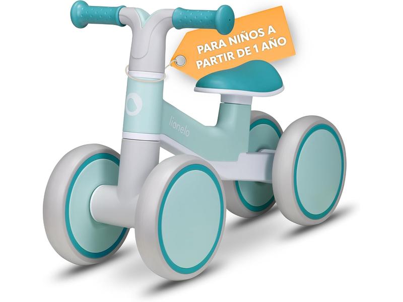 LIONELO VILLY Bicicleta de Equilibrio Ligera, Correpasillos para bebés 4 Ruedas de 1 a 3 años (hasta 30 kg), Amortiguación Delantera, Asiento ergonómico, Regalo para niñas y niños (Turquoise)