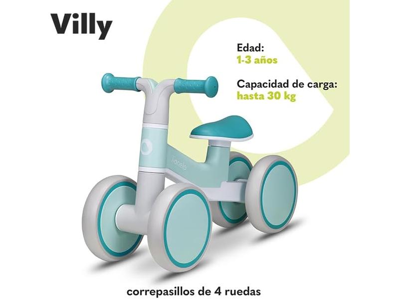 LIONELO VILLY Bicicleta de Equilibrio Ligera, Correpasillos para bebés 4 Ruedas de 1 a 3 años (hasta 30 kg), Amortiguación Delantera, Asiento ergonómico, Regalo para niñas y niños (Turquoise)