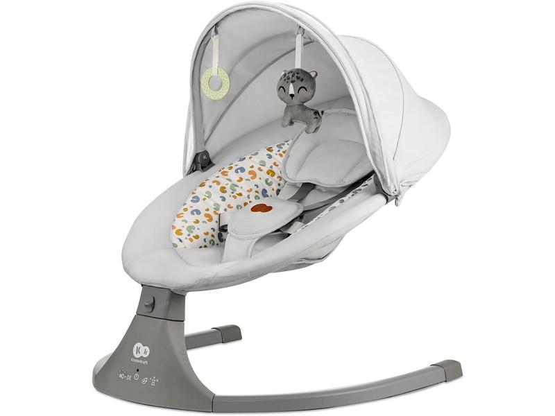 Kinderkraft Hamaca LUMI 2, Columpio eléctrico para bebés, Desde el nacimiento hasta los 9 meses, Altura regulable, 5 modos, 12 melodías, Arco con juguetes, Gris claro