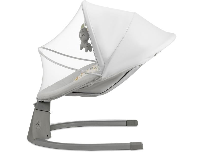 Kinderkraft Hamaca LUMI 2, Columpio eléctrico para bebés, Desde el nacimiento hasta los 9 meses, Altura regulable, 5 modos, 12 melodías, Arco con juguetes, Gris claro